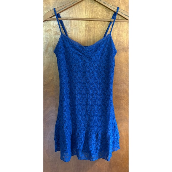 Aeropostale Blue Sheer Mesh Lace Trim Babydoll Cami Slip Dress Y2K Fairy NWT Mod - Picture 1 of 14